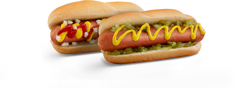 Two Jumbo Dogs with different toppings